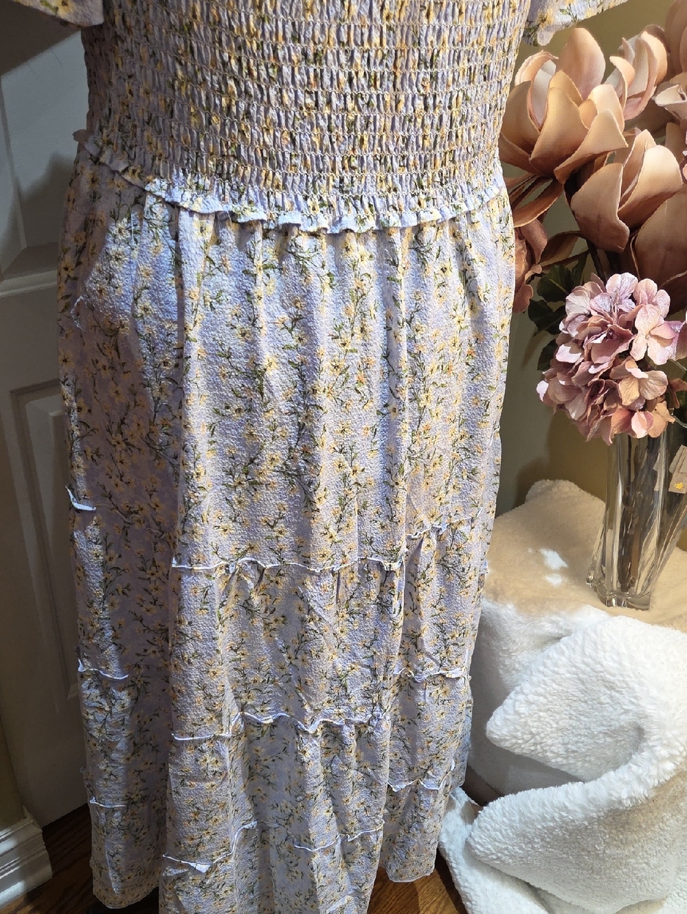 Nwt 1x, 2x Max Studio Light Blue Floral Smocked Maxi Dress B1 - Picture 9 of 17